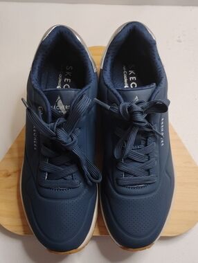 Skechers Men’s Navy Lace-Up Athletic Sneakers with White Trim